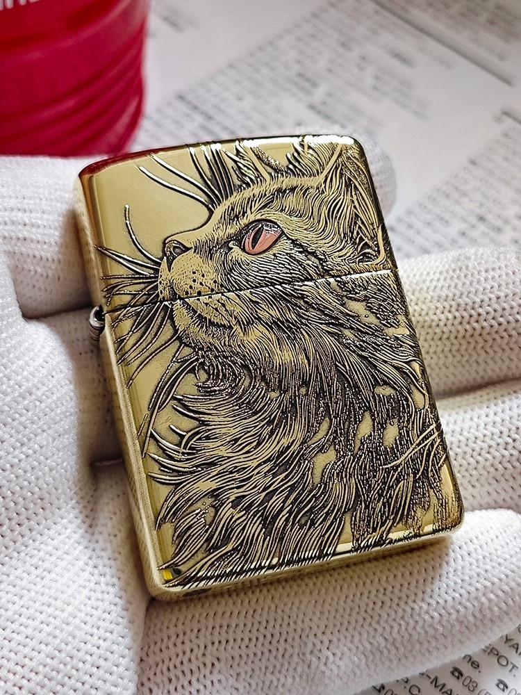 Cat Double Sided Zippo Lighter Relief Collectible Gift Animal Design