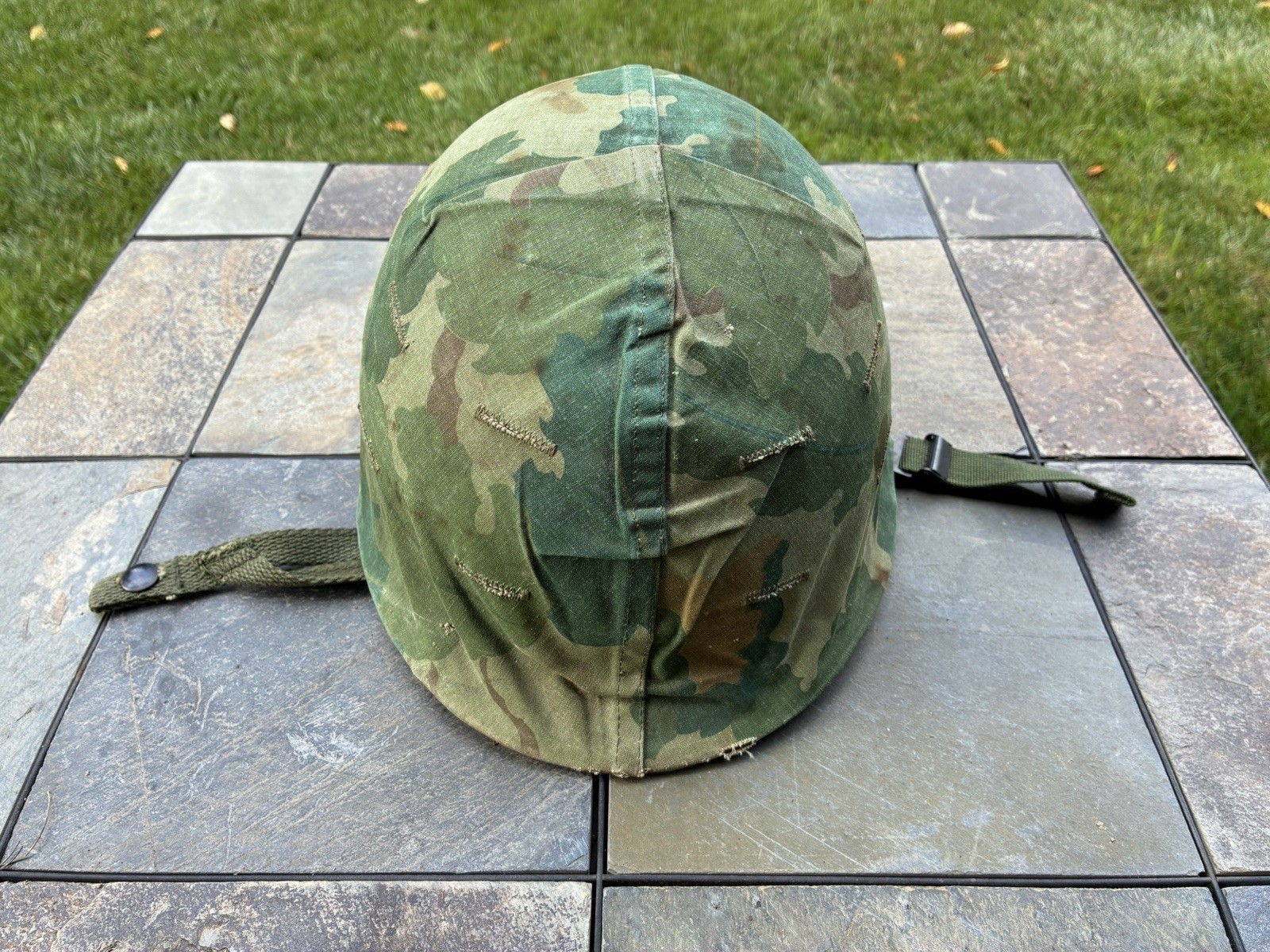 Original Vietnam War M1 Steel Helmet w/Mitchell Camouflage Pattern Cover LQQK 