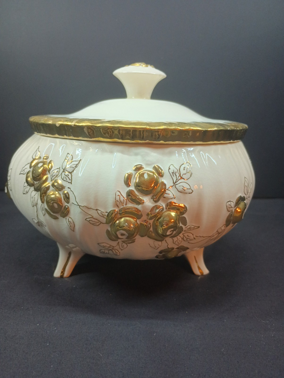 Rare Antique Tucker Porcelain footed Lidded bowl Guilded Rare Antique Tucker Porcelain footed Lidded bowl Guilded