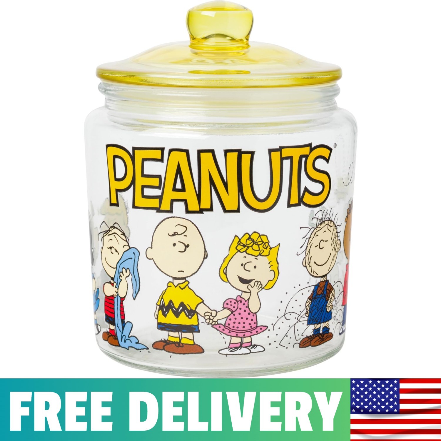 Official Peanuts Glass Cookie Jar Featuring Snoopy & Friends - 6 Official Peanuts Glass Cookie Jar Featuring Snoopy & Friends - 6