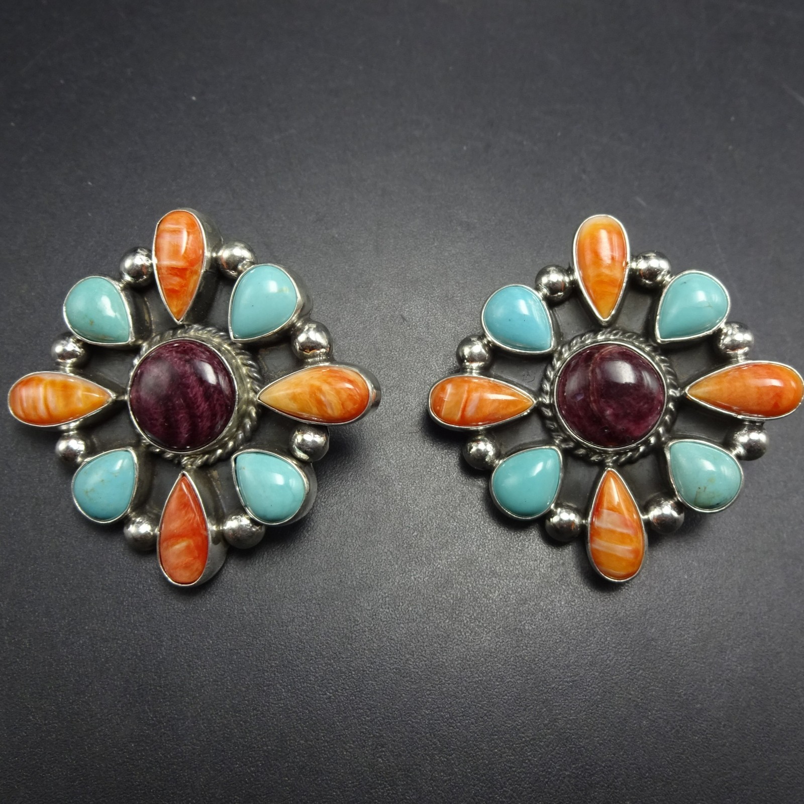 ELLA LINKIN Navajo TURQUOISE and SPINY OYSTER SHELL Sterling Silver EARRINGS