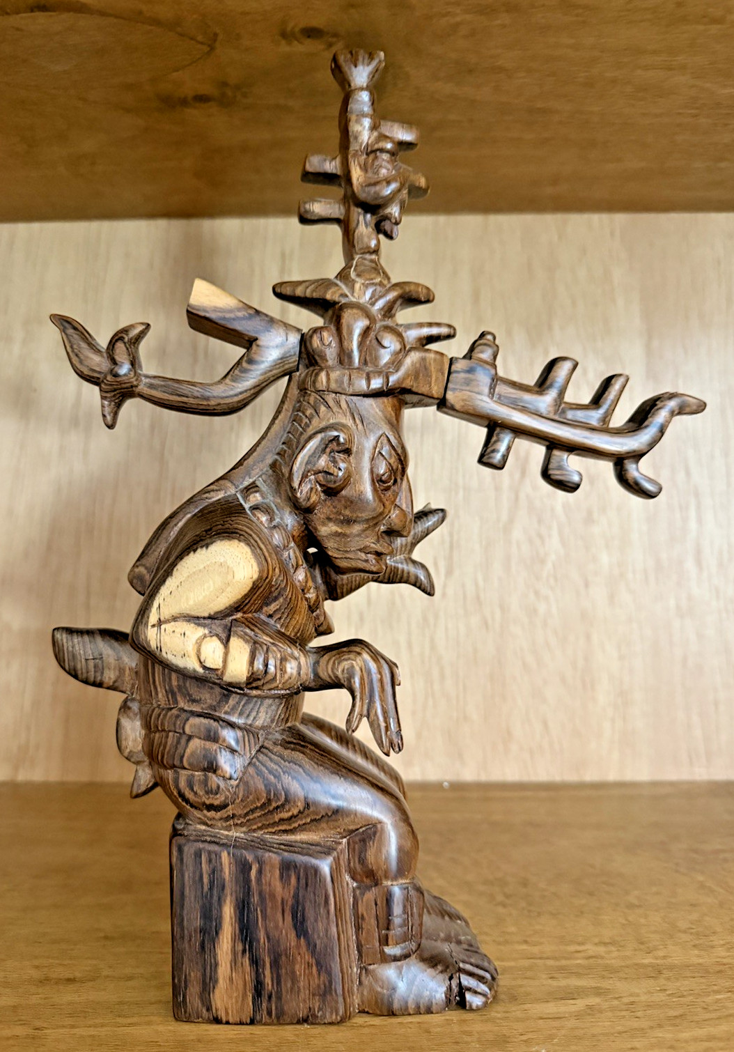 Vintage Hand Carved Mayan Paddler God Wood ITZAMNA