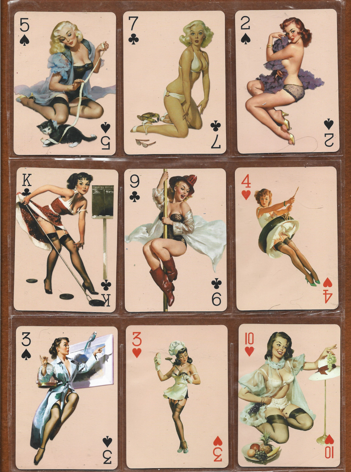9 Vintage Gil Elvgren Pinup Paintings on 9 Mint Modern Playing Cards