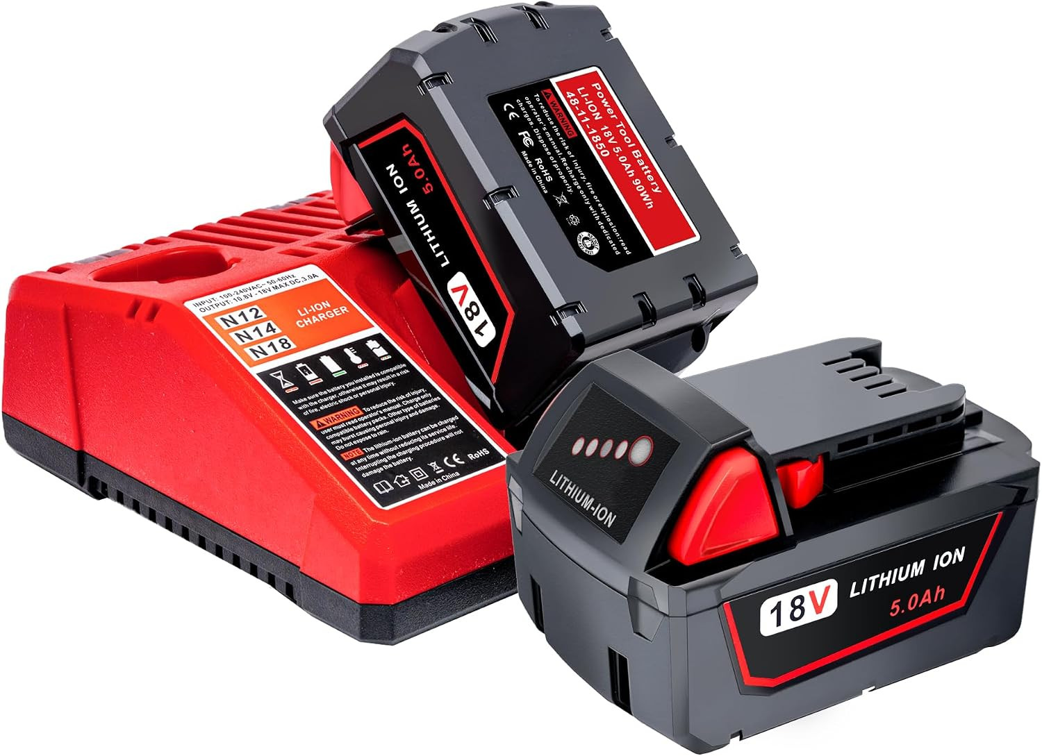 2 Pack Replace for Milwaukee M18 Battery 5.0Ah and Charger Combo,Compatible with 2 Pack Replace for Milwaukee M18 Battery 5.0Ah and Charger Combo,Compatible with