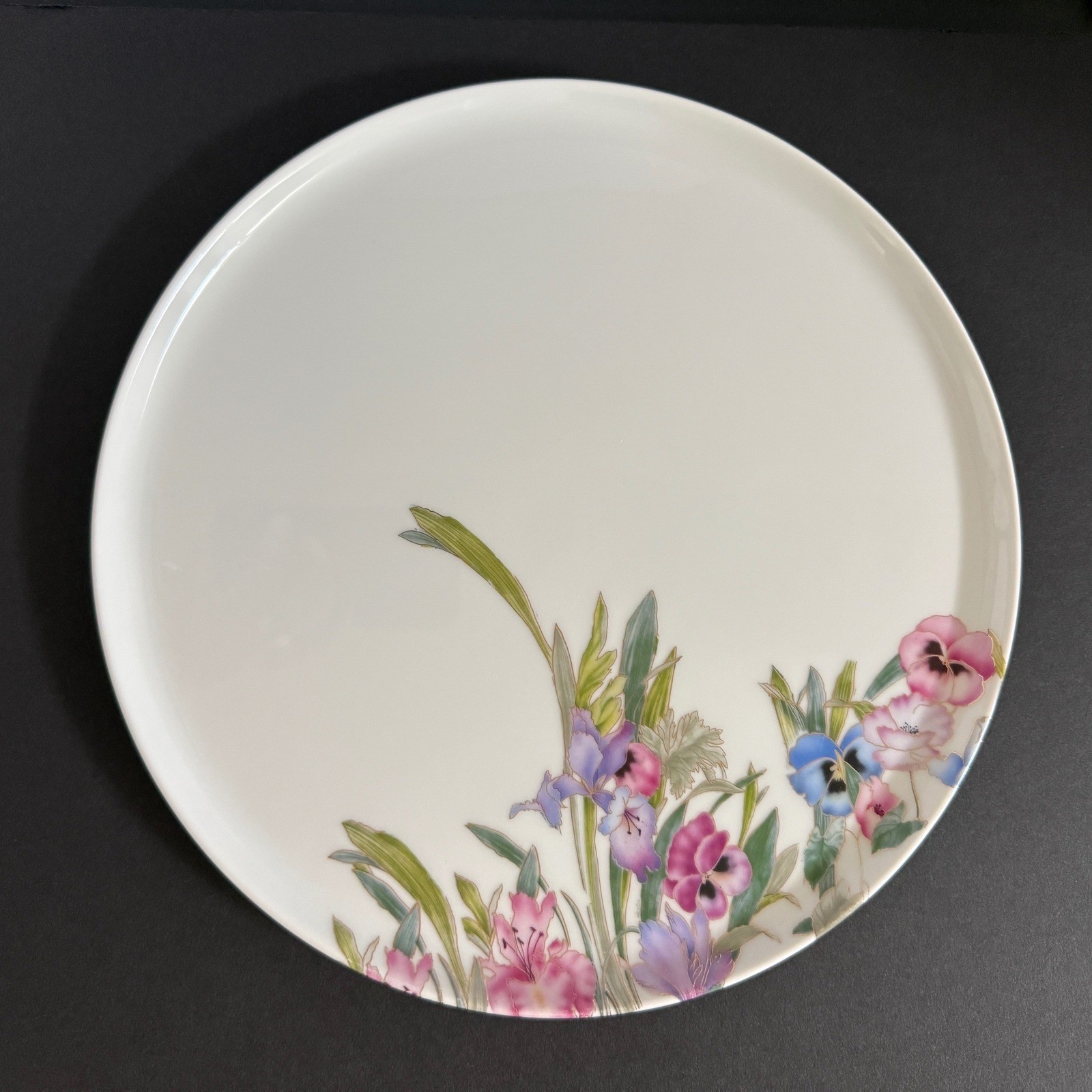 Pillivuyt France Porcelain Pansy Floral Cake Plate Round Serving Platter 11.5