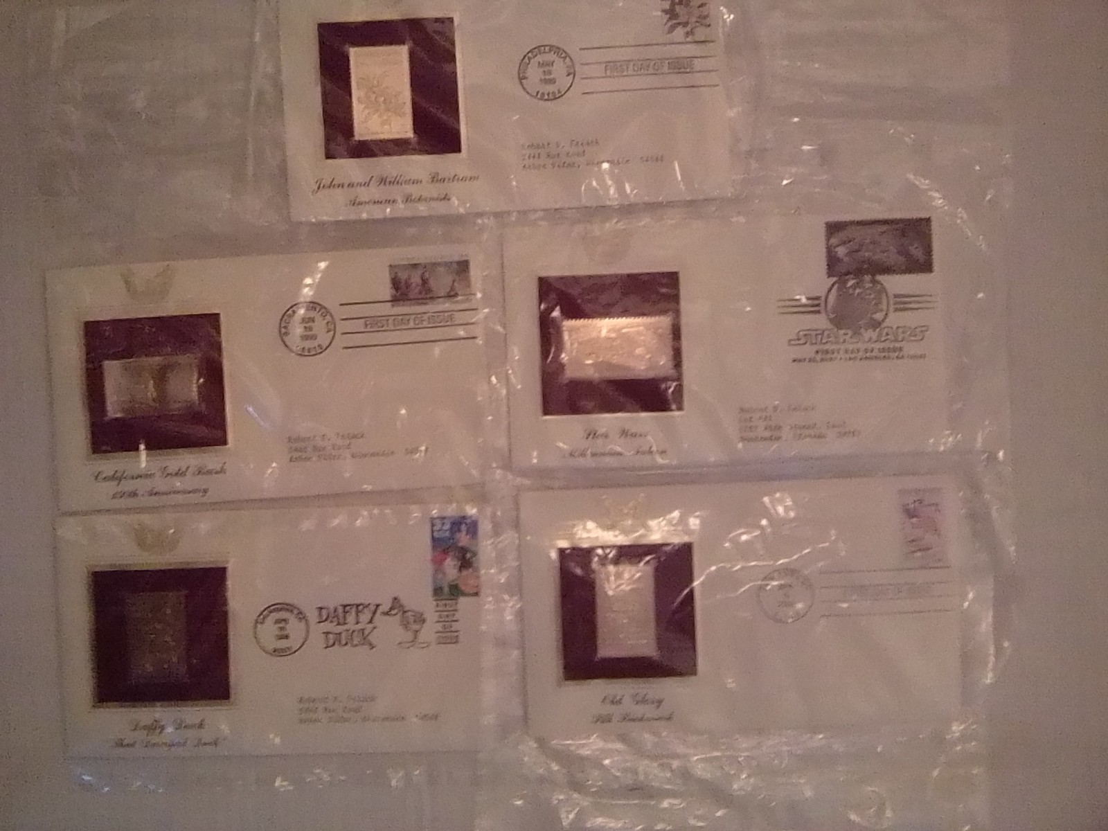 22 Kt Gold Replica Stamps First Day of Issue - lot of 5