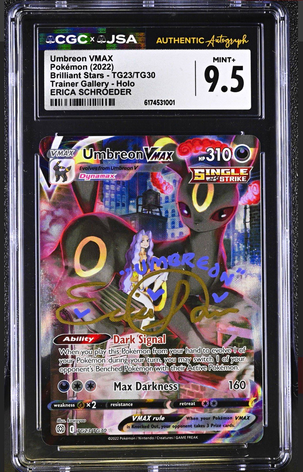 Pokémon 2022 Brilliant Stars Umbreon VMAX TG23/TG30 Erika Schroeder signed