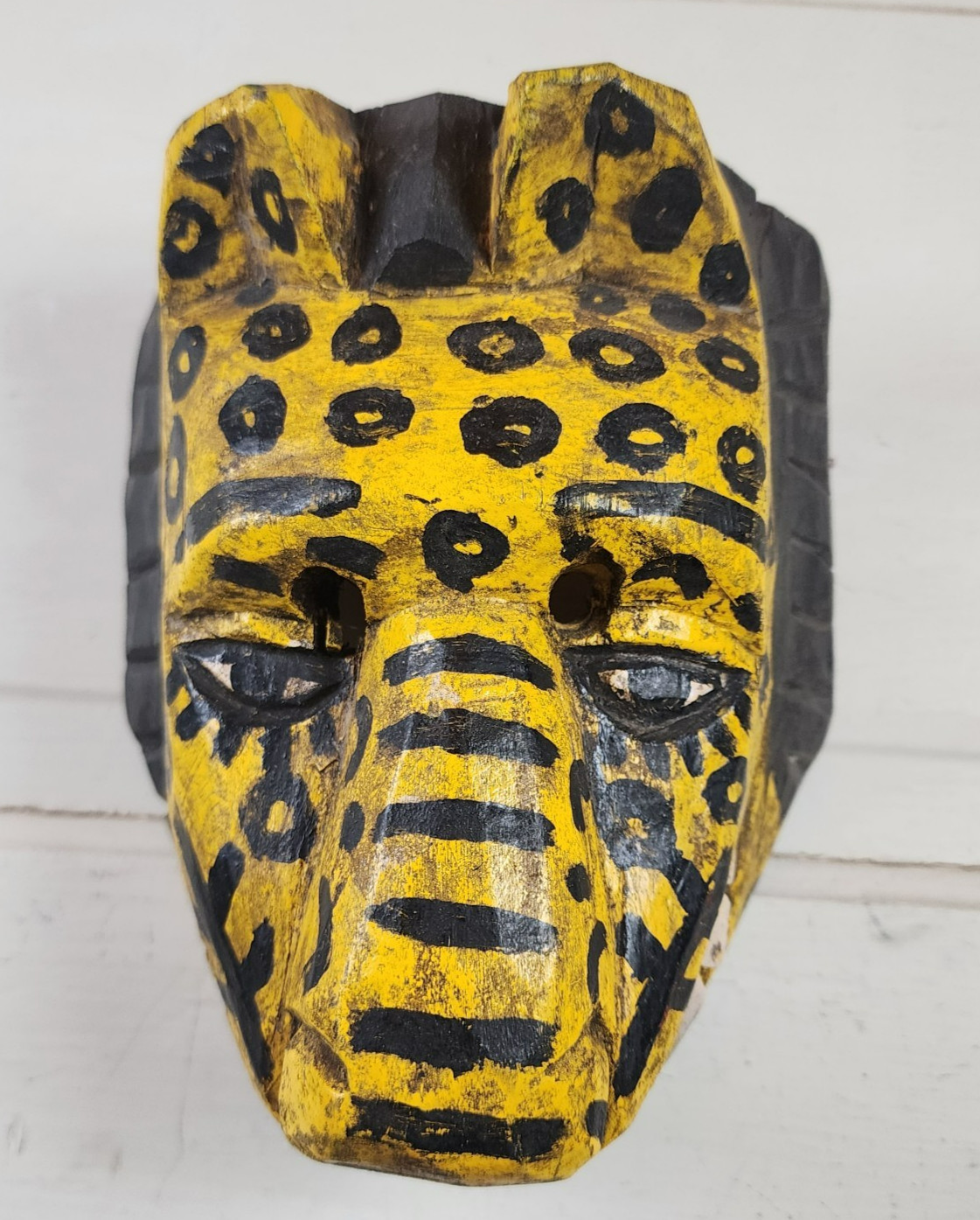 Vtg Hand Carved Wood Jaguar Dance Mask Mexico Guatemala Folk Art Guerrero Cat