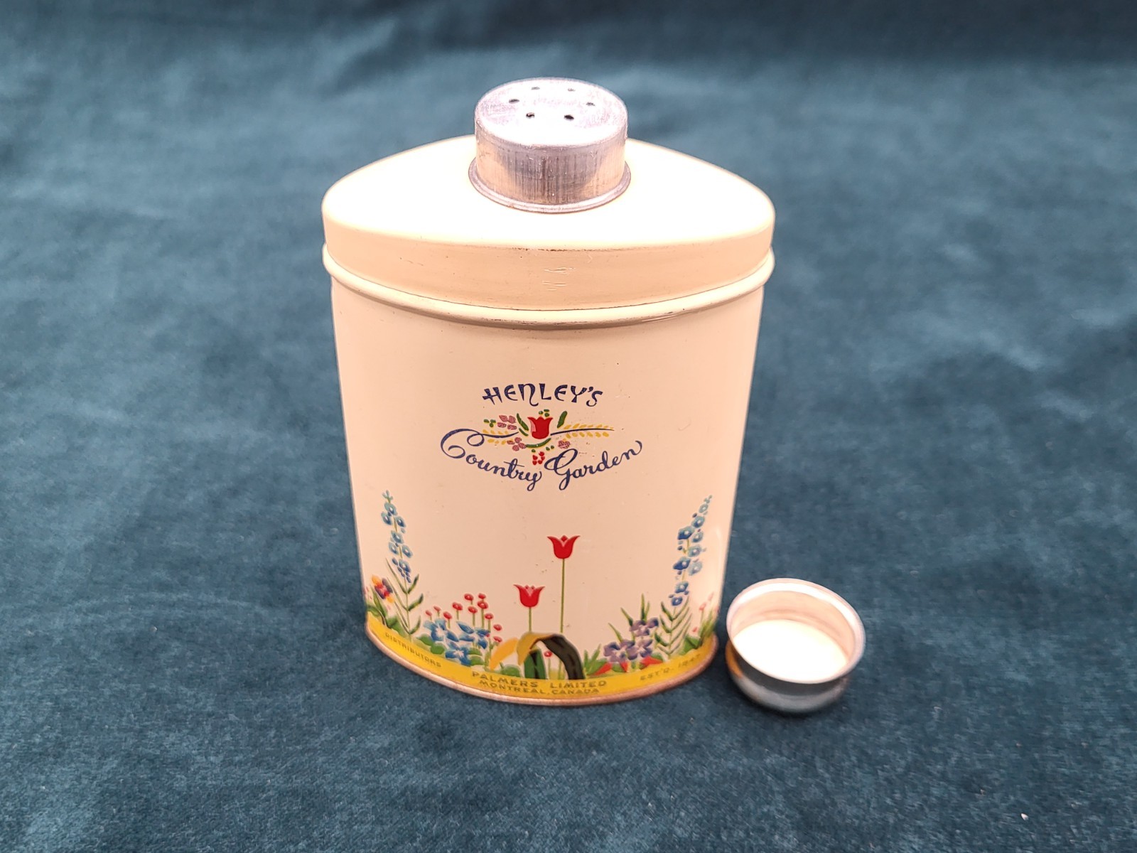 Henley’s Country Garden Tin– Vintage Floral Shaker– Palmer’s Montreal- England