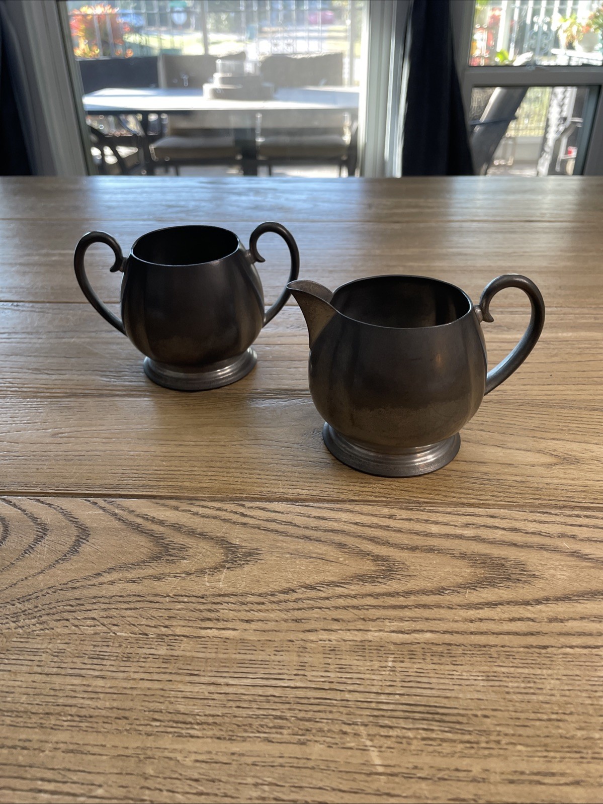 Antique 20’s/30’s Crescent Brass & Iron Co. Pewter Cream & Sugar Set Style 1631 Antique 20’s/30’s Crescent Brass & Iron Co. Pewter Cream & Sugar Set Style 1631