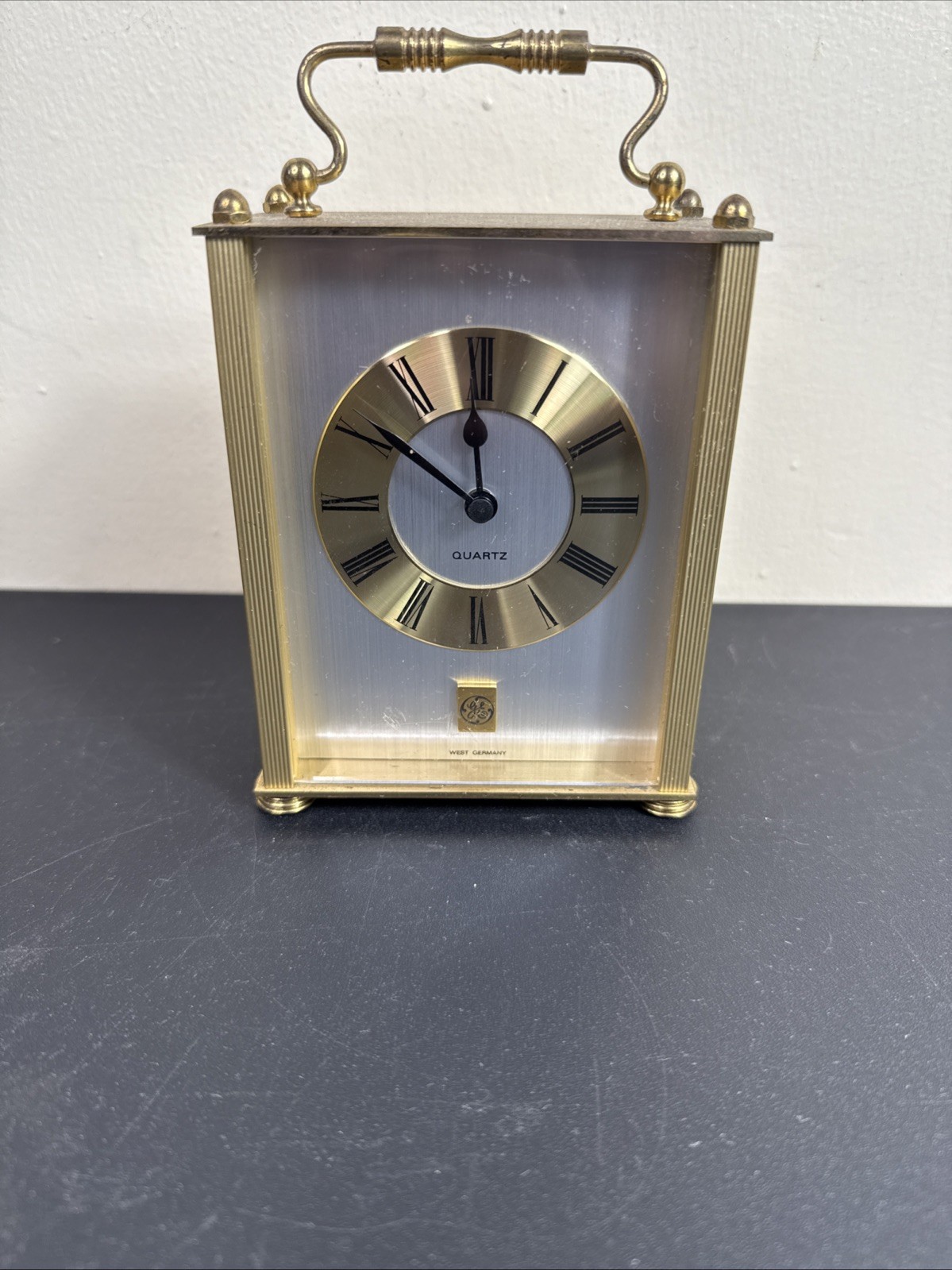 Vintage GE Quartz Mantel Clock West Germany Gold Tone Battery Operated WORKS Vintage GE Quartz Mantel Clock West Germany Gold Tone Battery Operated WORKS