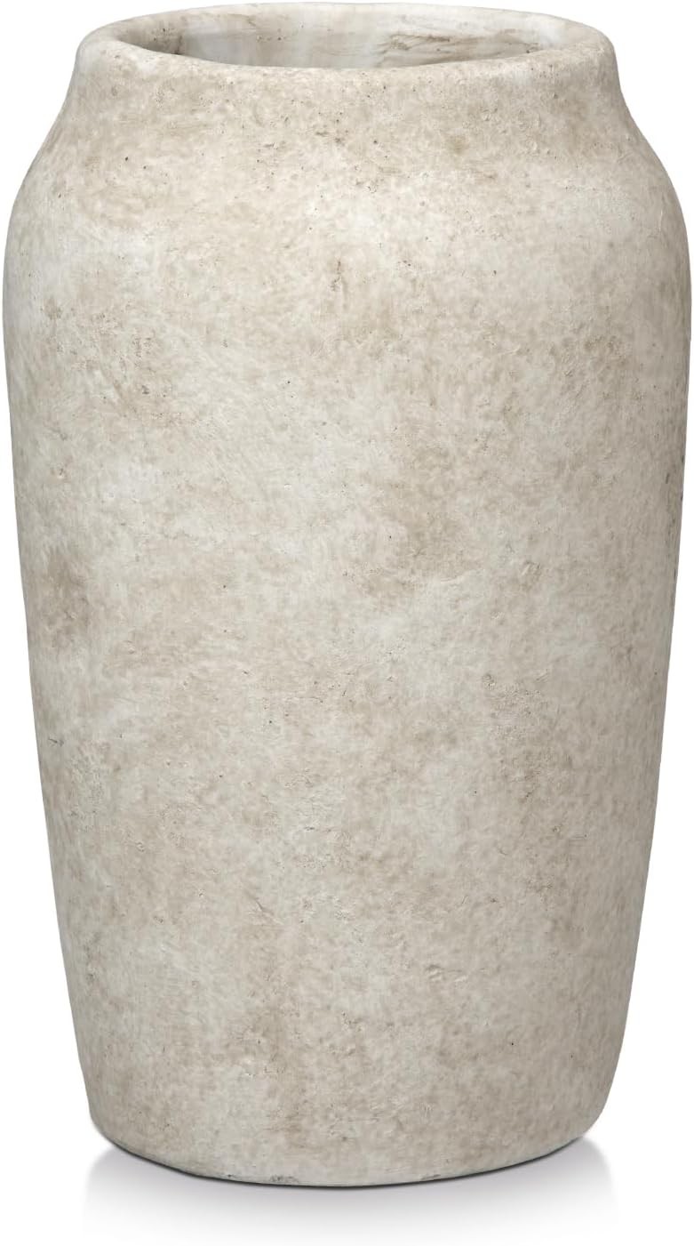 9'' Terracotta Ceramic Vases Rustic Vintage Shabby Textured White Vases 4.33'' W 9'' Terracotta Ceramic Vases Rustic Vintage Shabby Textured White Vases 4.33'' W