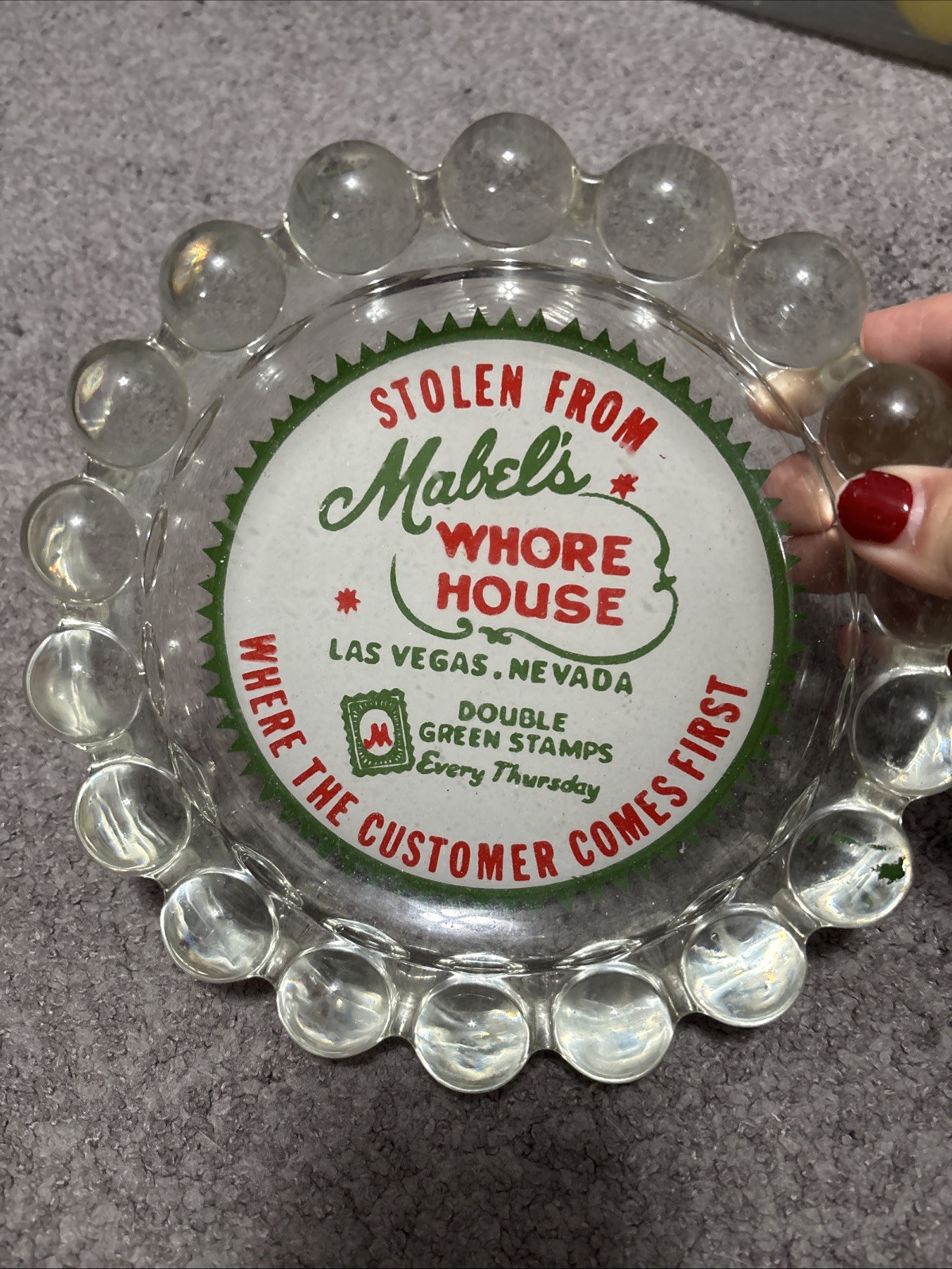 Vintage 1970s Mabel's Whore House Las Vegas Glass Ashtray