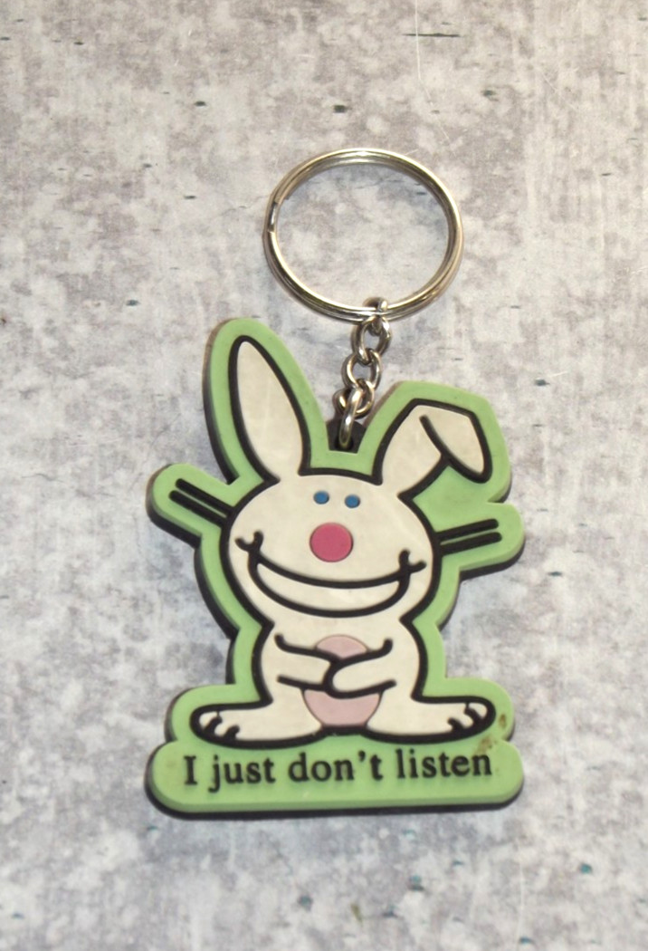 Happy Bunny Jim Benton Rubber Keychain Retro Sarcastic Snarky Y2K B38