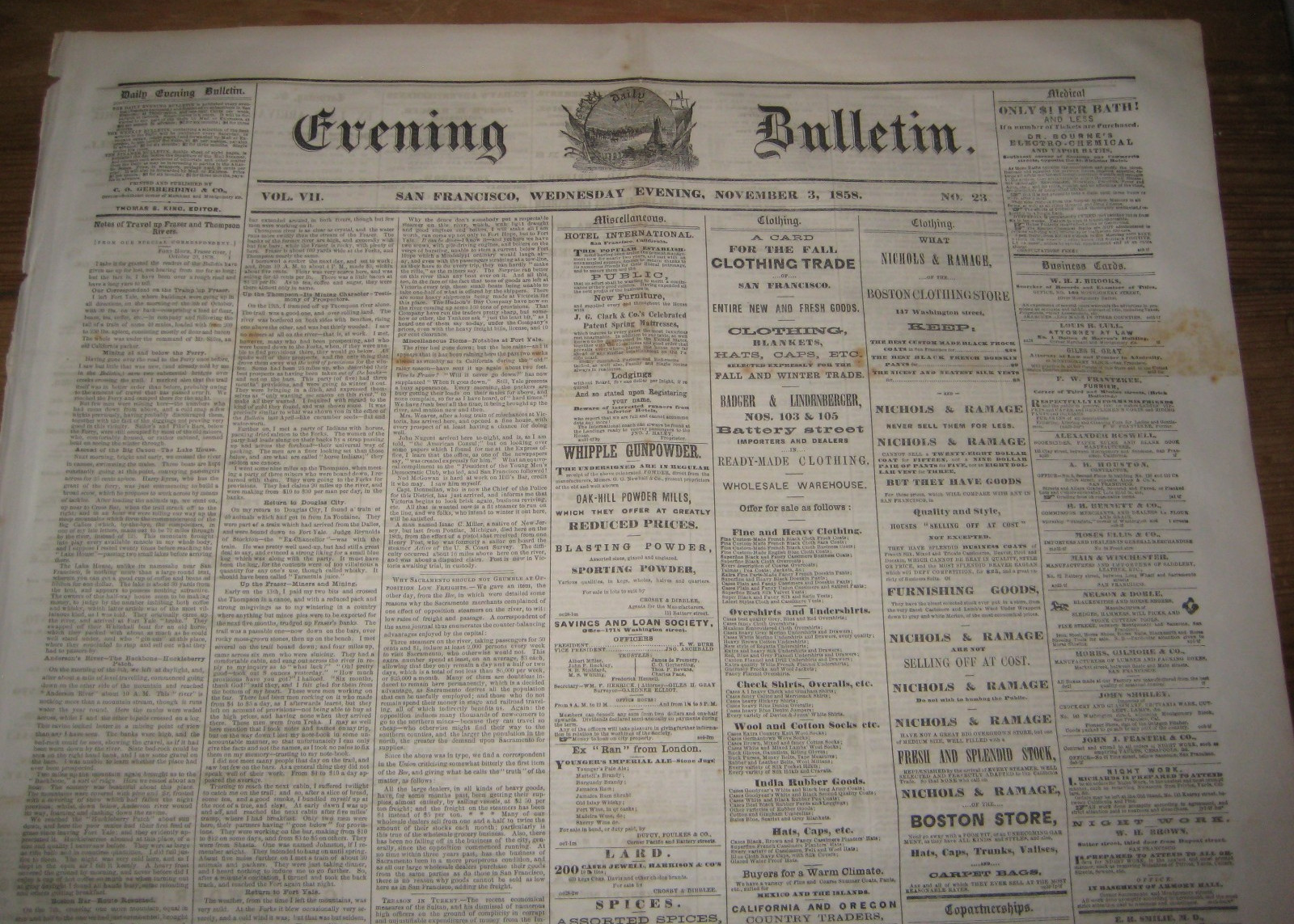 1858 San Francisco Newspaper, Gold Assayers, Horse Thieves, Piracy + 1858 San Francisco Newspaper, Gold Assayers, Horse Thieves, Piracy +