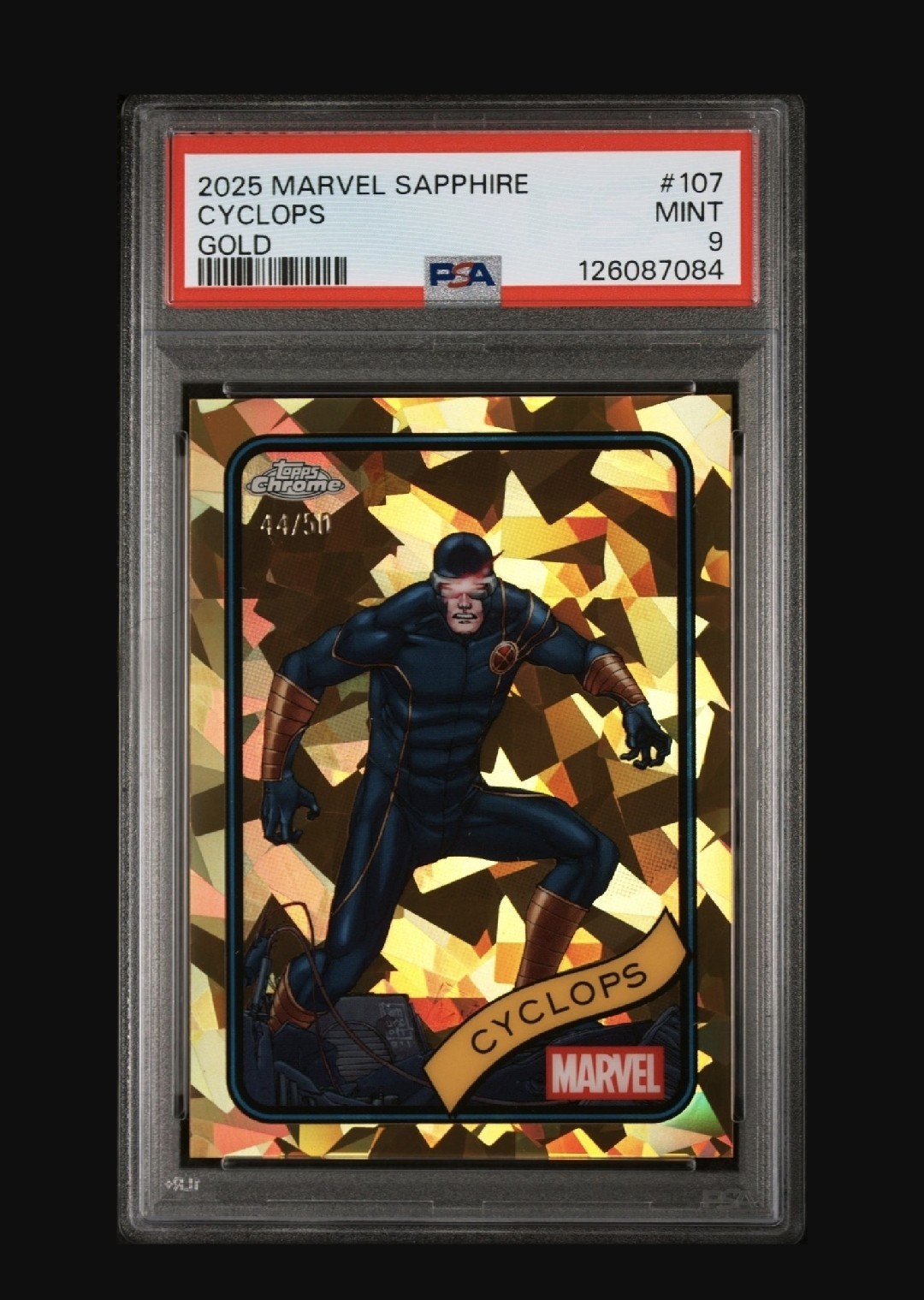 Topps 2025 Marvel Sapphire Cyclops Gold /50 #107 PSA 9 Trading Card X-men
