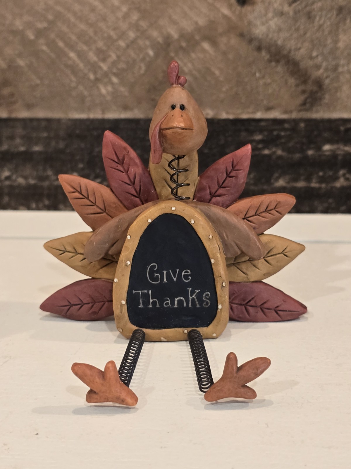 Vintage Blossom Bucket Suzi Skoglund Thanksgiving Turkey Springy Legs Figurine
