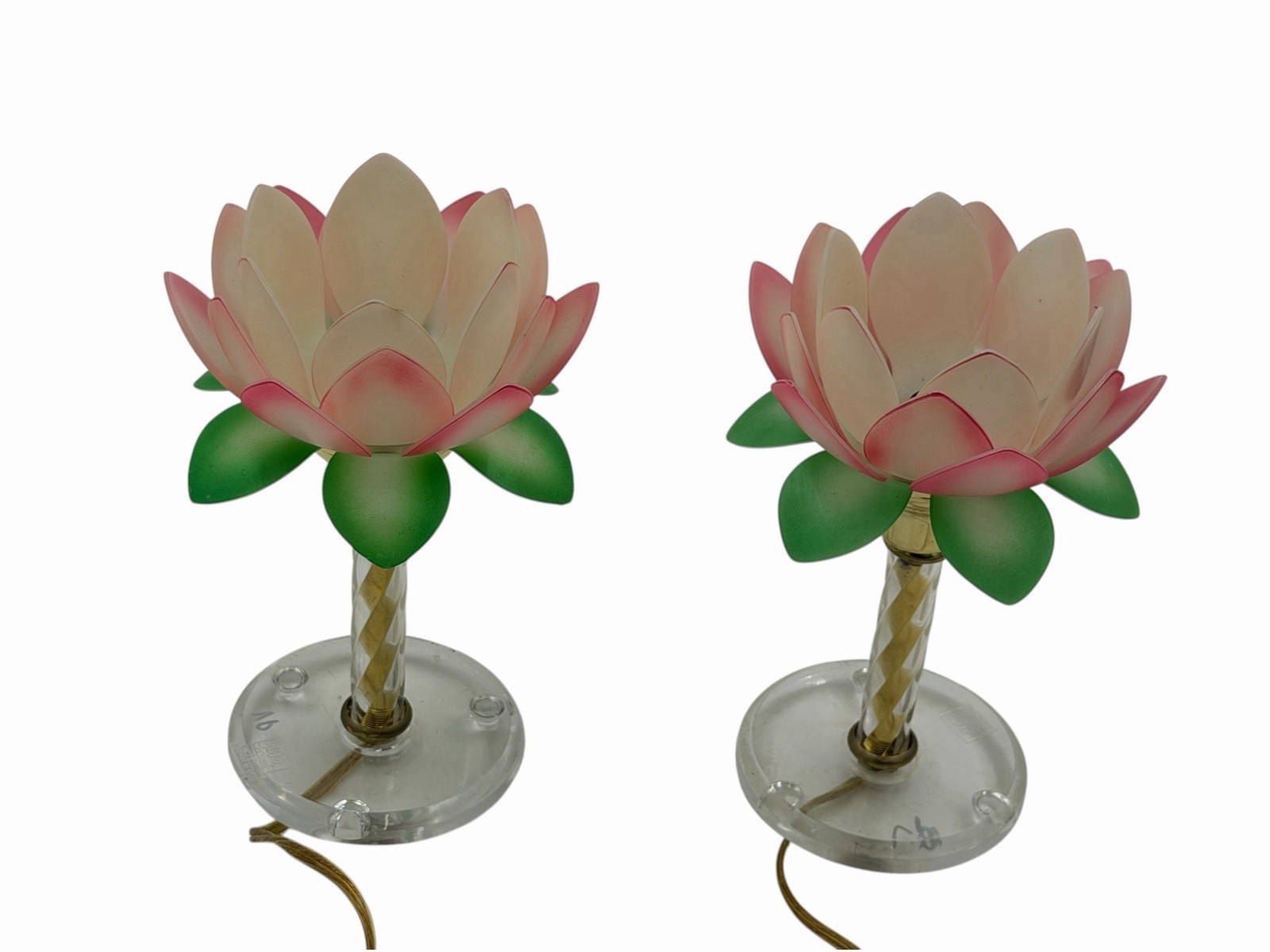 Vintage 🪷1960s plastic Lotus Flower Table Side lamp with lucite base Set🪷