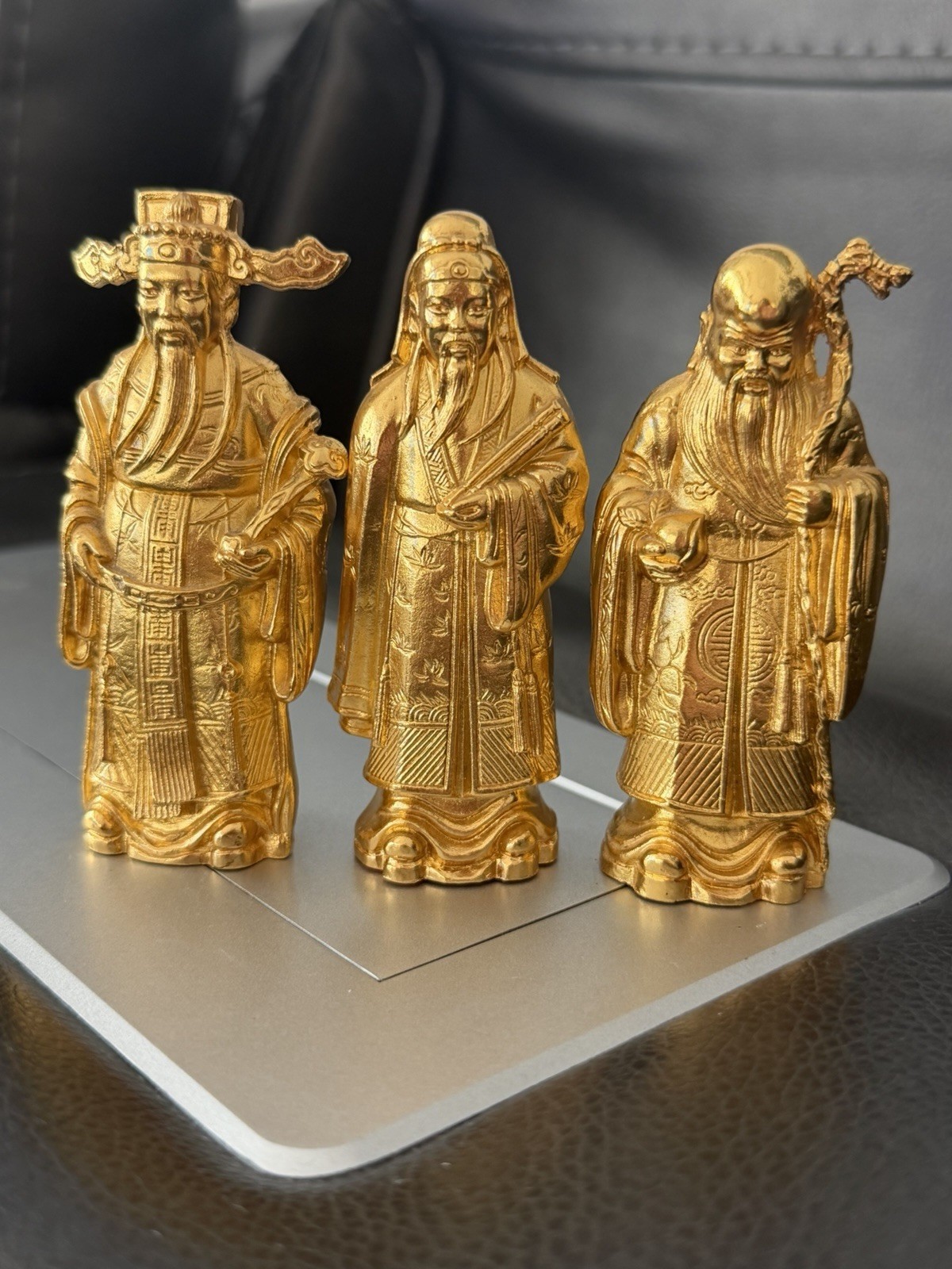 Vintage Solid Brass Fu Lu Shou Statues Set 3.5