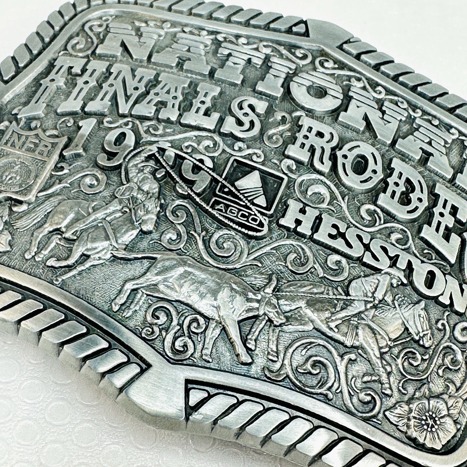 Vtg RODEO Belt Buckle NFR AGCO ‘99 Hesston National Finals Wester Series Limited