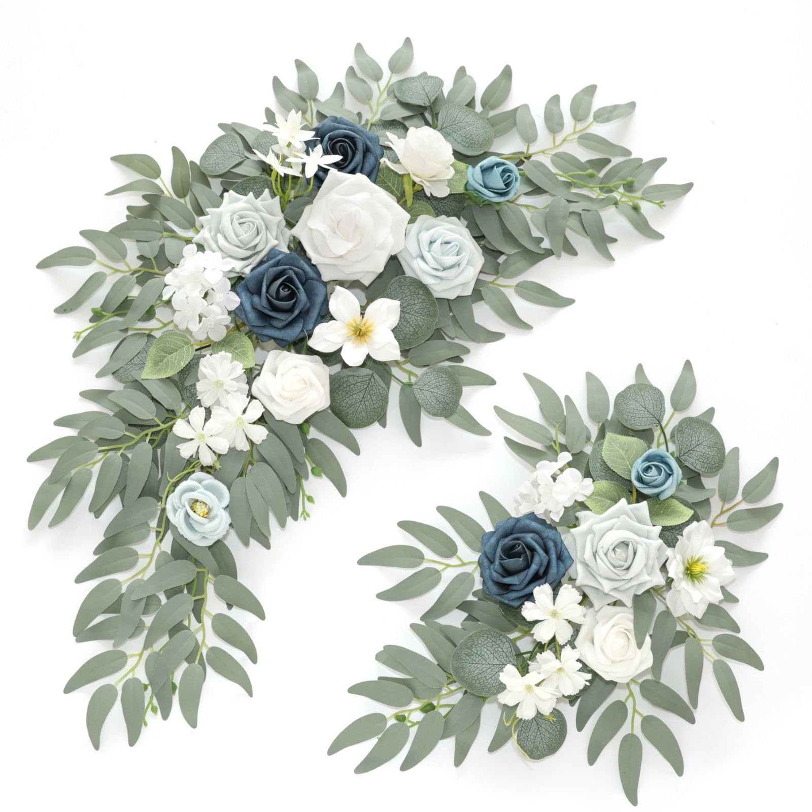 Piklado Faux Flower Swag Set of 2 for Wedding Welcome Signs A-White Blue Piklado Faux Flower Swag Set of 2 for Wedding Welcome Signs A-White Blue