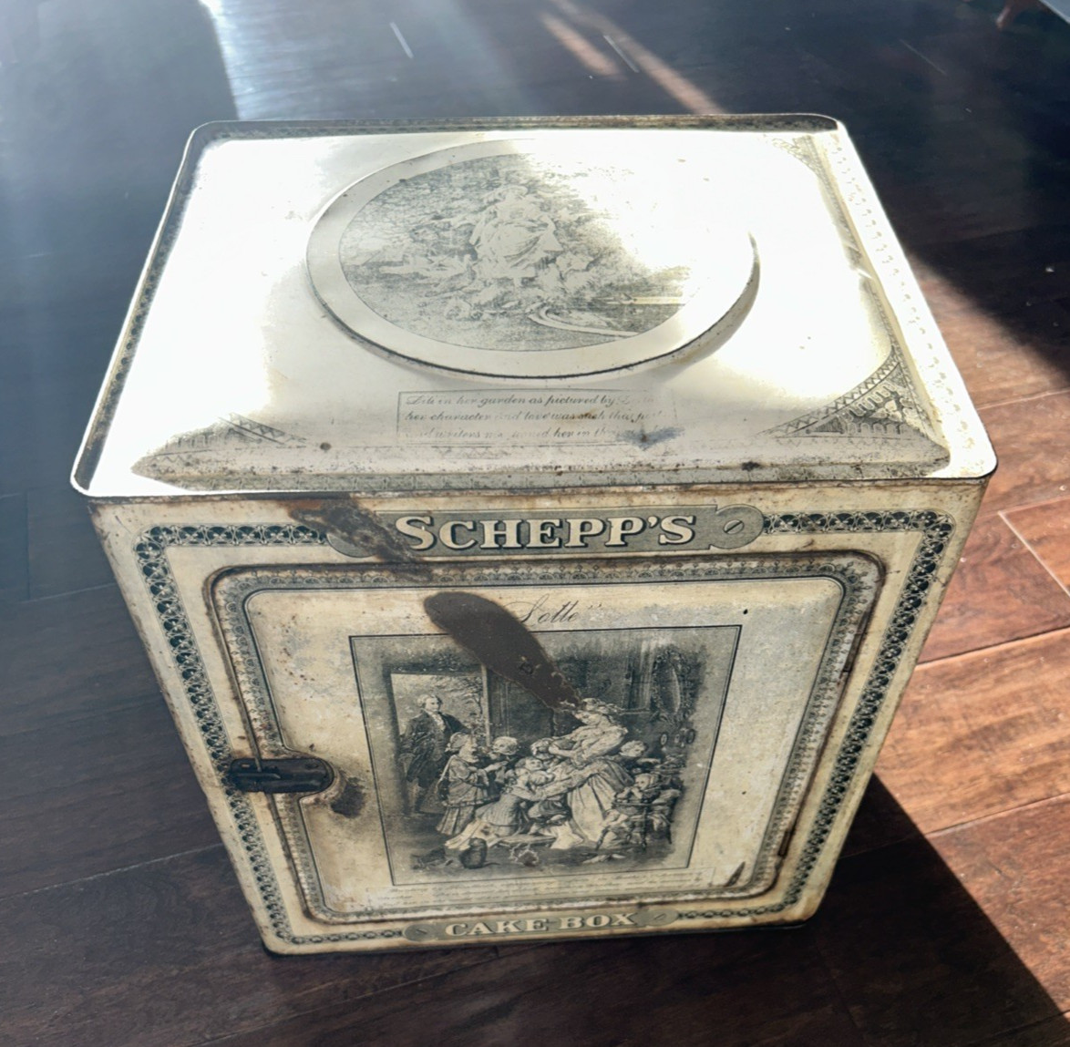Antique Schepp\'s French Lithograph Tin Bread Cake Box Lili, Lotte & Dorothea