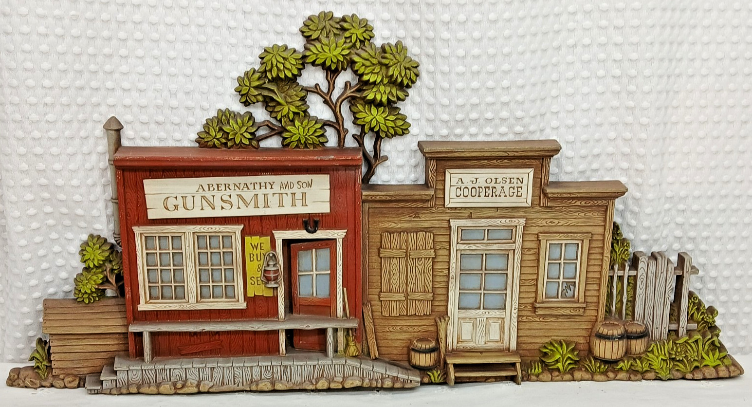 HUGE VTG 1975 BURWOOD WESTERN FRONTIER TOWN GUNSMITH COOPERAGE WALL ART PLAQUE