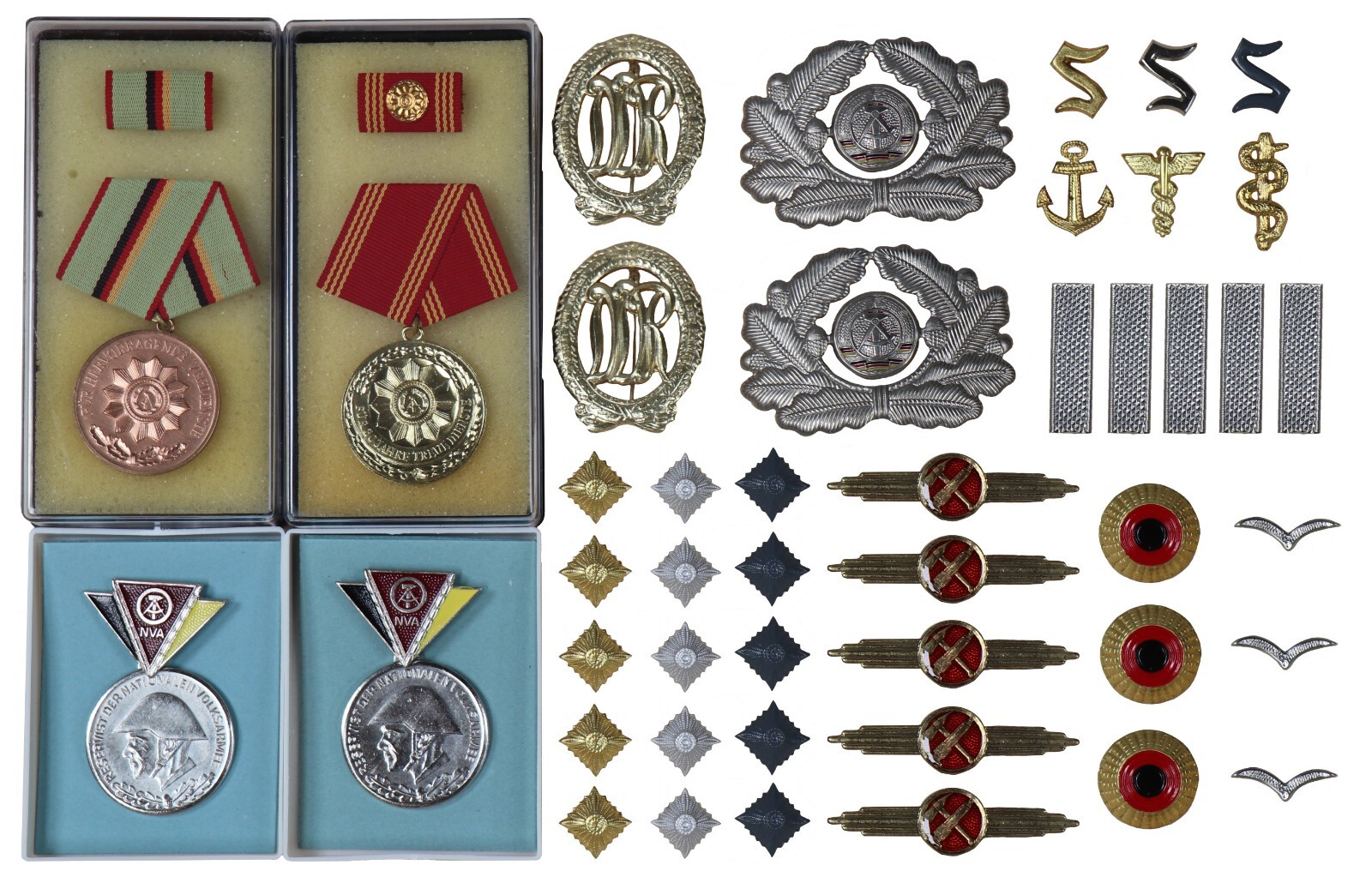 East German Army Insignia Lot NVA DDR Military Medals Awards Pins Buttons Clips