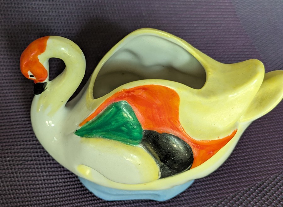 Vintage 1945-1952 Occupied Japan Swan Planter Hand Painted Ceramic Bird