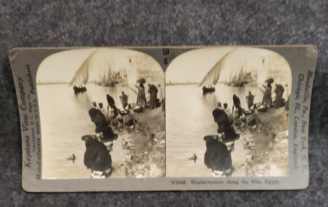Keystone Stereoview - EGYPT Washer Women Along the Nile 50G....  .....  (C4B3)