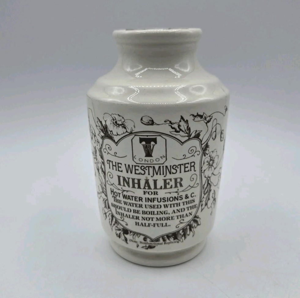 Vintage Westminster Inhaler Ceramic Bottle London Apothecary Style Jar Cork Lid