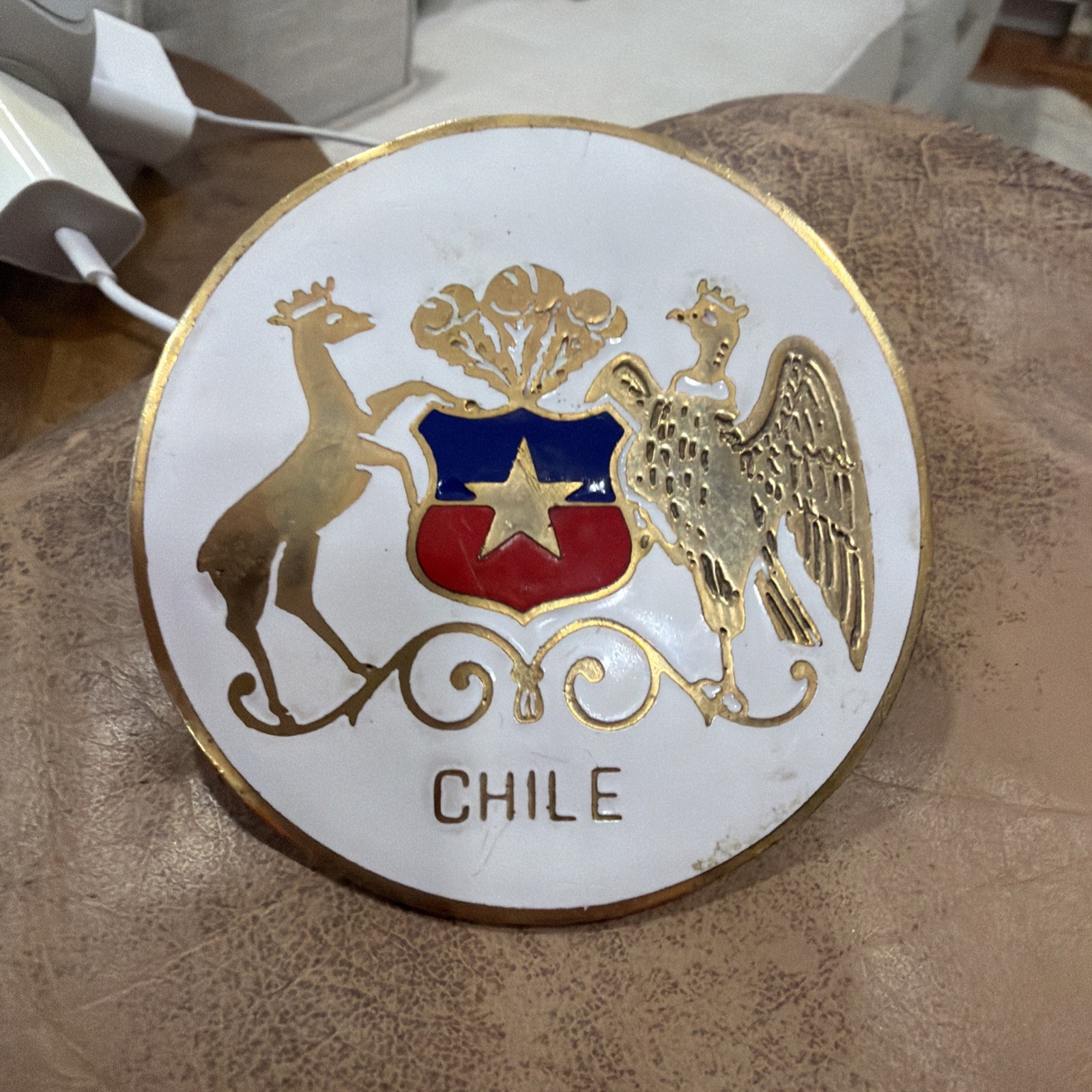 Vintage Chile Auto Grille Badge Emblem Chilean Coat of Arms Metal Enamel Art EUC Vintage Chile Auto Grille Badge Emblem Chilean Coat of Arms Metal Enamel Art EUC