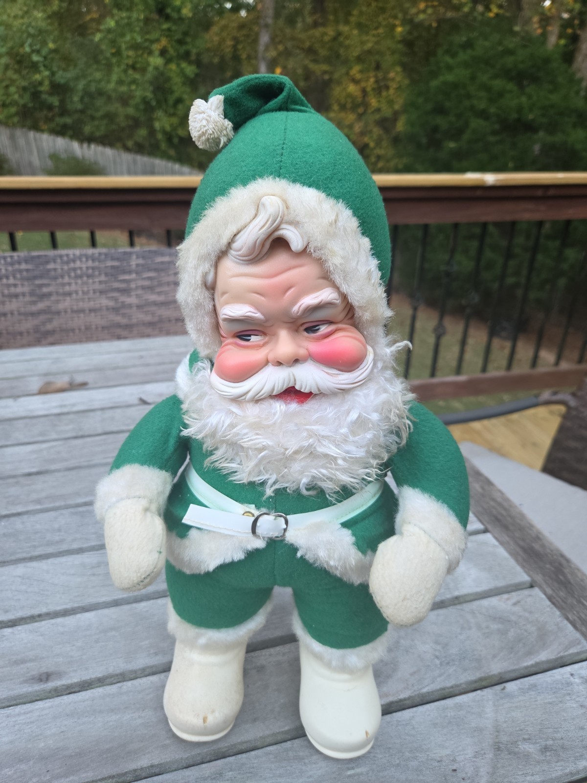 Vintage 1950s RUSHTON Santa Claus Christmas Figure Doll GREEN SUIT Original Tag
