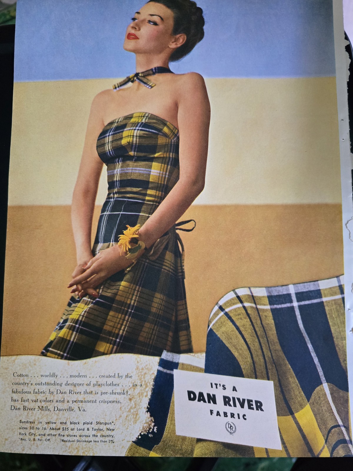 1946 Womens Dan River Mills Plaid Strapless dress vintage Fashion ad