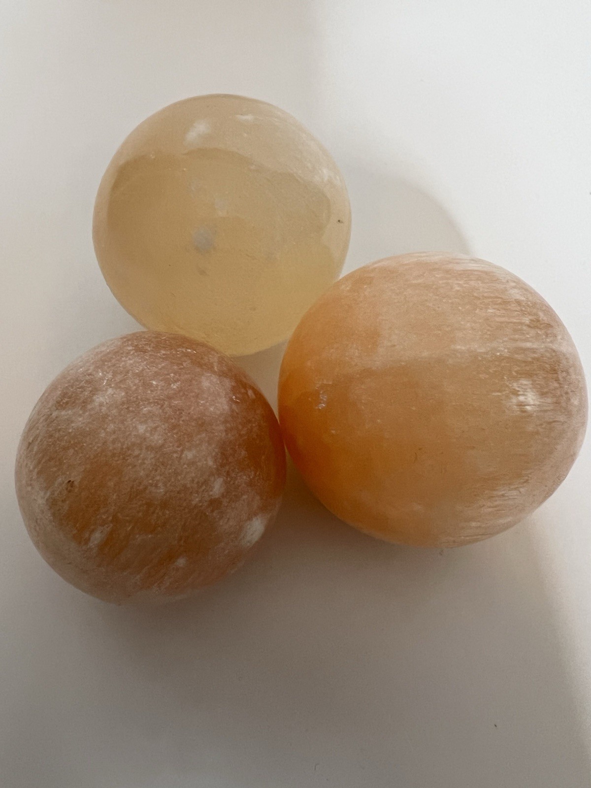 ⁠Lot of 3 Peach Orange Selenite Satin Spar Crystal Spheres Orbs 2.25 In⁠