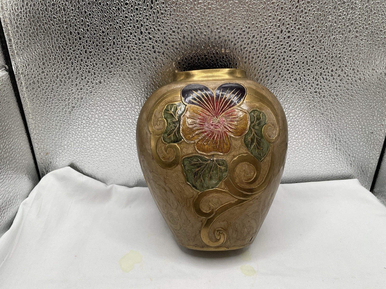 Vintage French painted brass vase by A. Dellhaux Vintage French painted brass vase by A. Dellhaux