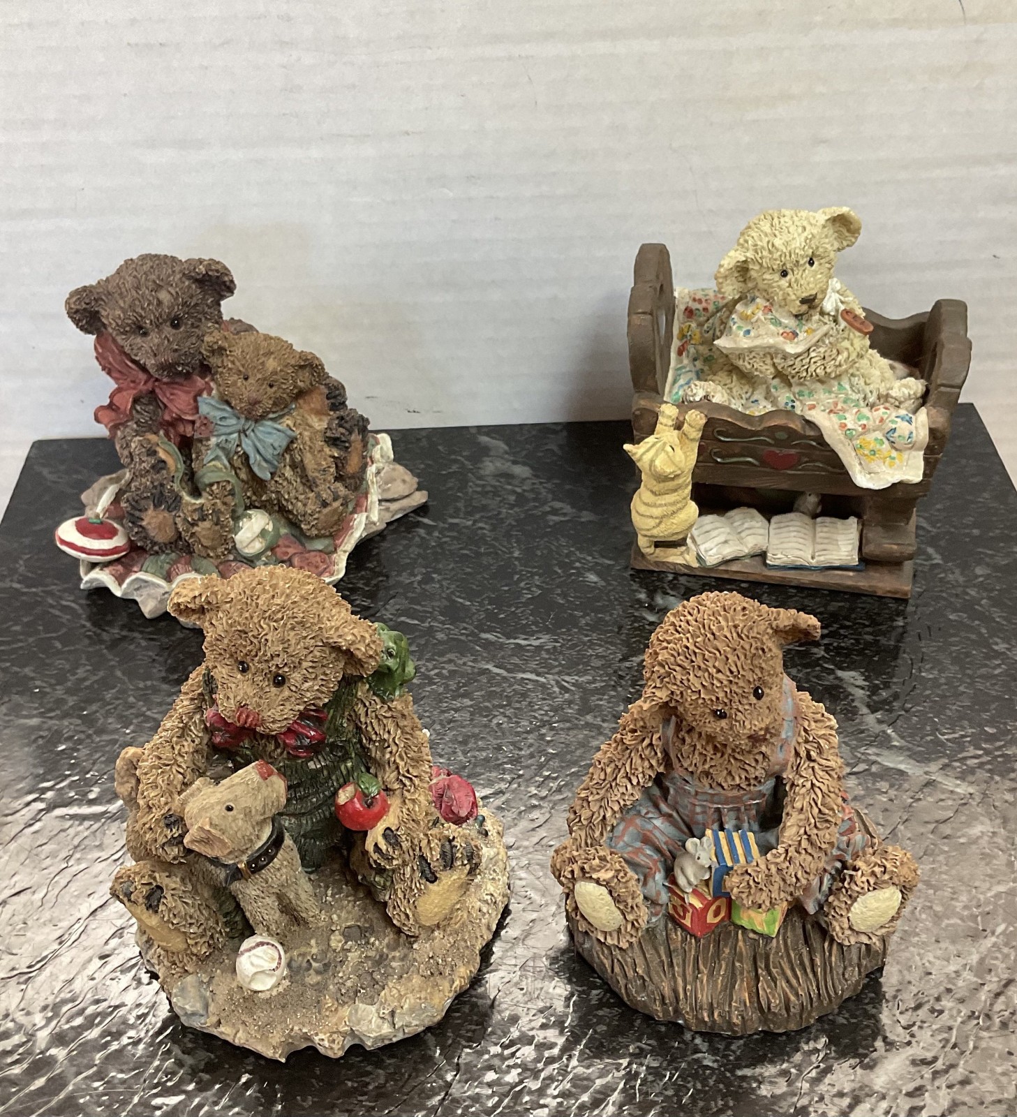 Lot of 4 Ganz Cottage Collectibles Teddy Bears & Friends Resin Figurines