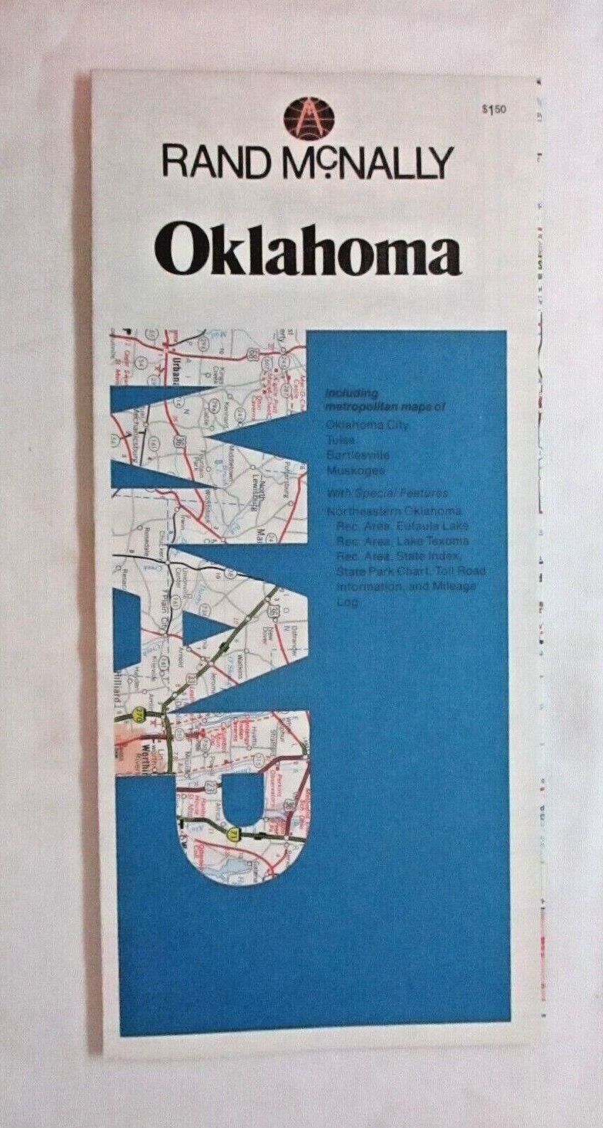 Rand McNally Oklahoma 1980s Folding Road Map w/ Cities Vintage