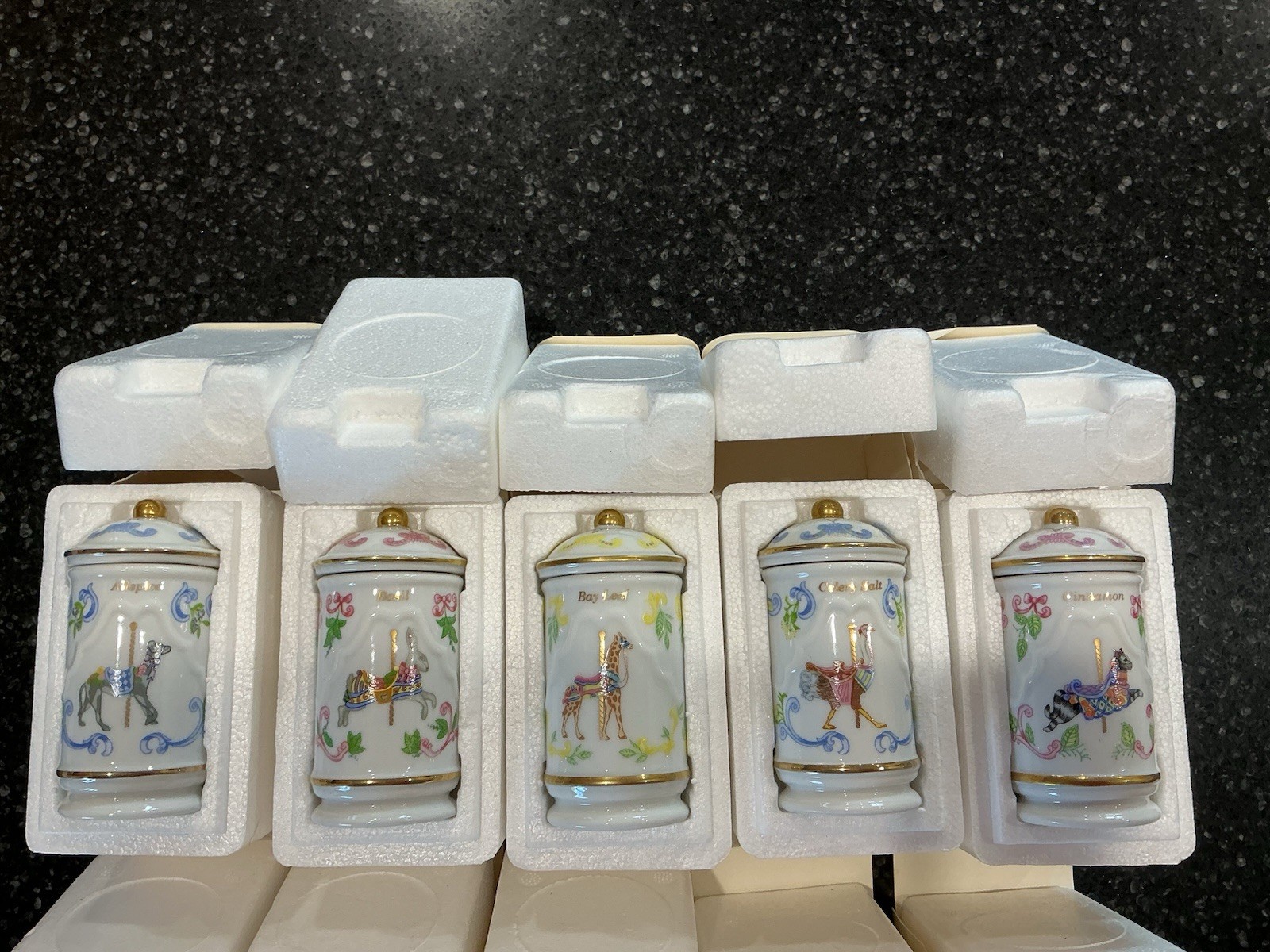 Lenox 1993 Porcelain Vintage Spice Carousel Jars - Set of 14 Lenox 1993 Porcelain Vintage Spice Carousel Jars - Set of 14