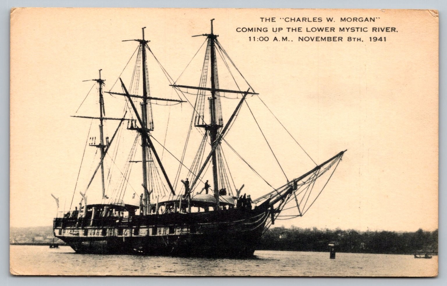 Vintage 1941 Charles W. Morgan Mystic River Whaleship Postcard Vintage 1941 Charles W. Morgan Mystic River Whaleship Postcard
