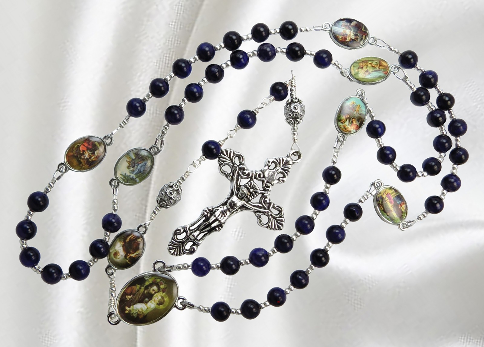 Handmade Catholic Rosary, Chaplet of Devotion to St. Joseph, Purple Tiger Eye