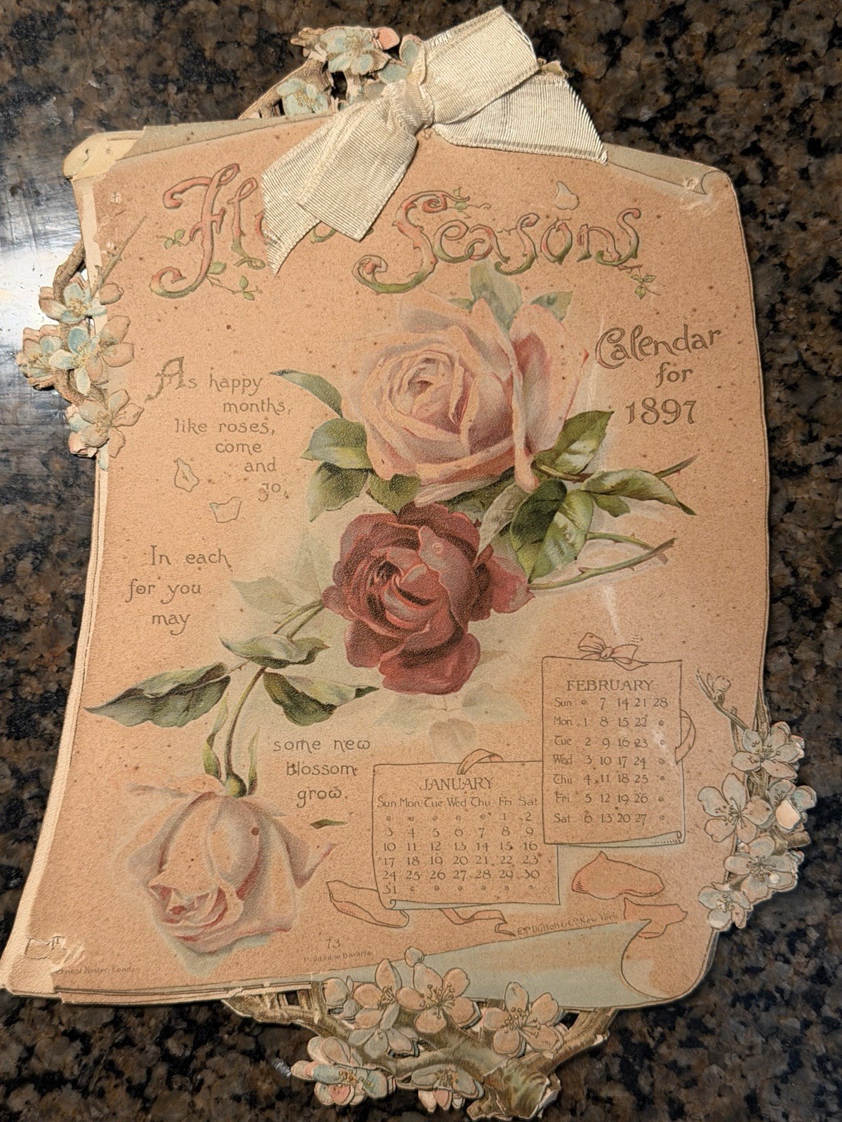 1897 The Seasons Calendar E.P. Dutton New York Printed Bavaria Victorian Floral