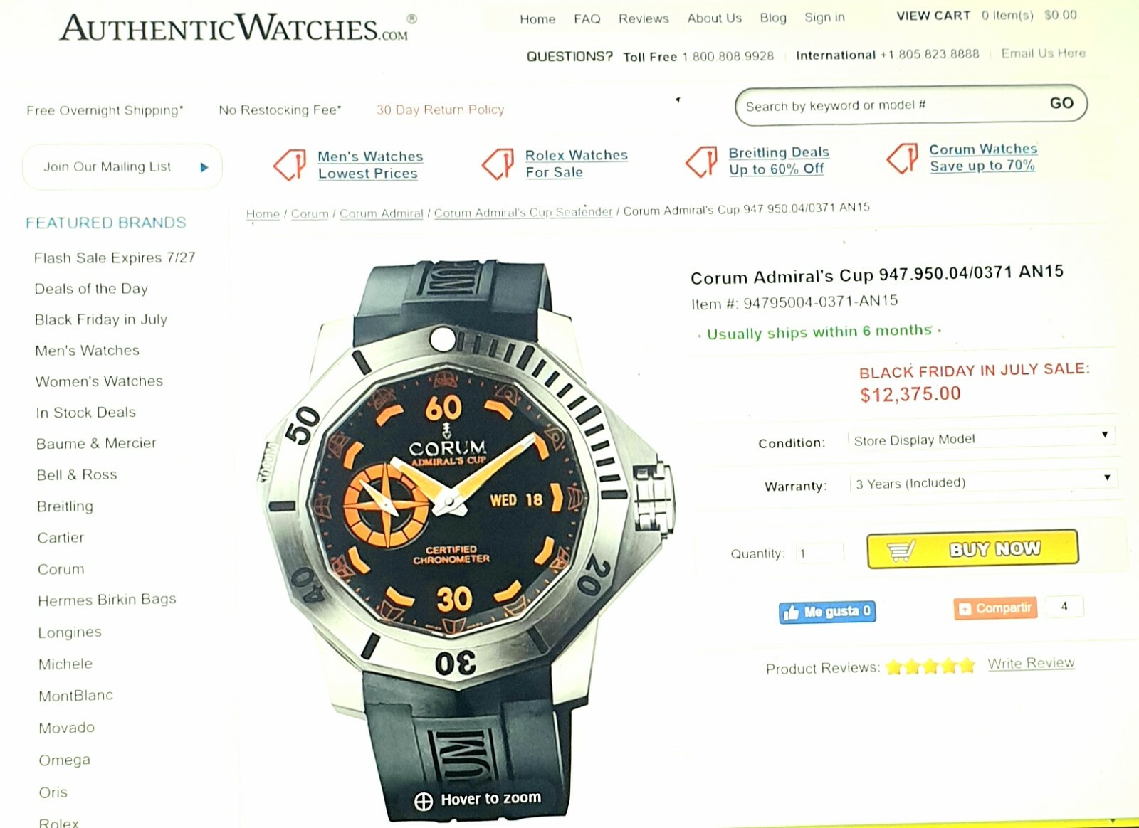 CORUM ADMIRAL'S CUP WATCH , SEAFENDER 48 LIMITED EDITION 135 of 200