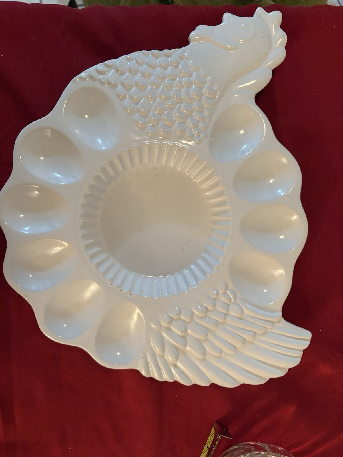 VTG White Ceramic Hen Chicken Deviled Egg Platter Tray