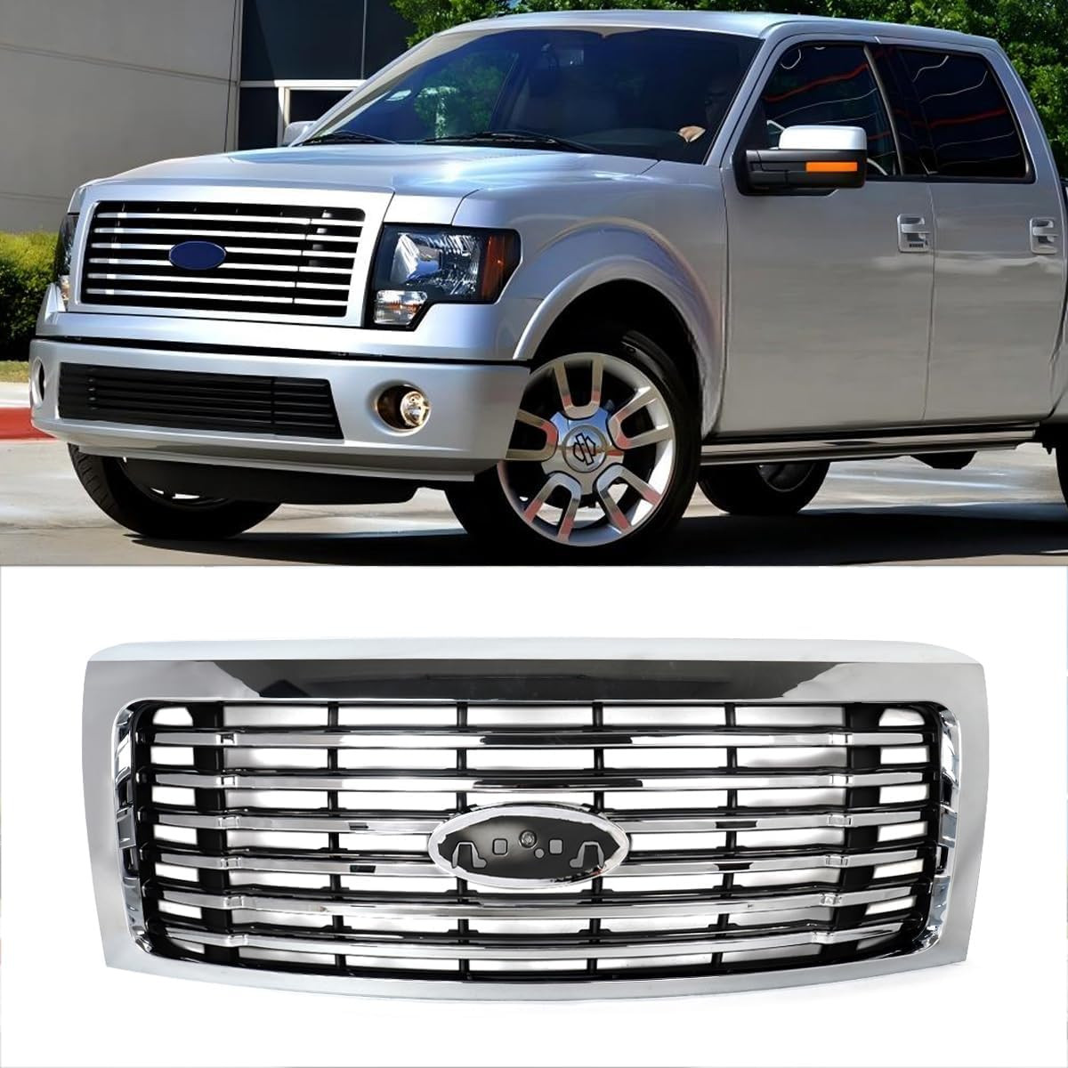 Chrome Front Grille Assembly Compatible with 2009-2014 Ford F-150 F150 Harley-Da