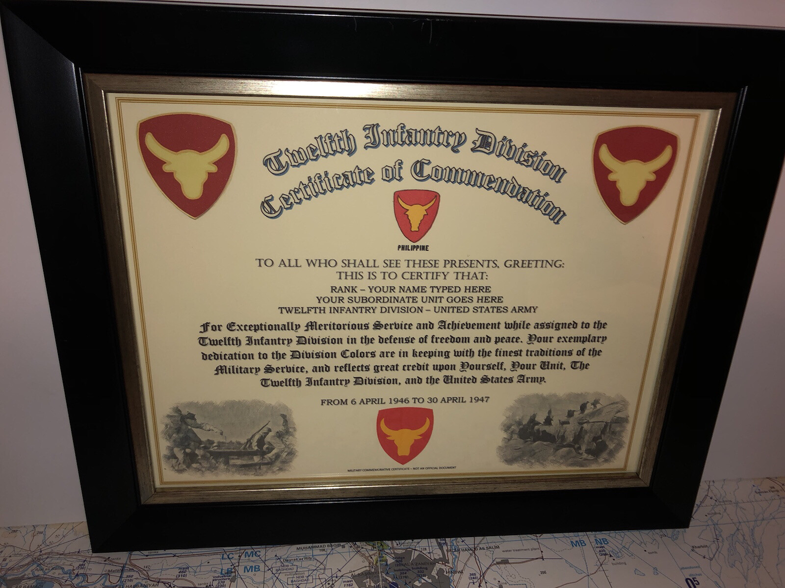12TH INFANTRY-PHILIPPINE DIVISION / COMMEMORATIVE - CERTIFICATE OF COMMENDATION