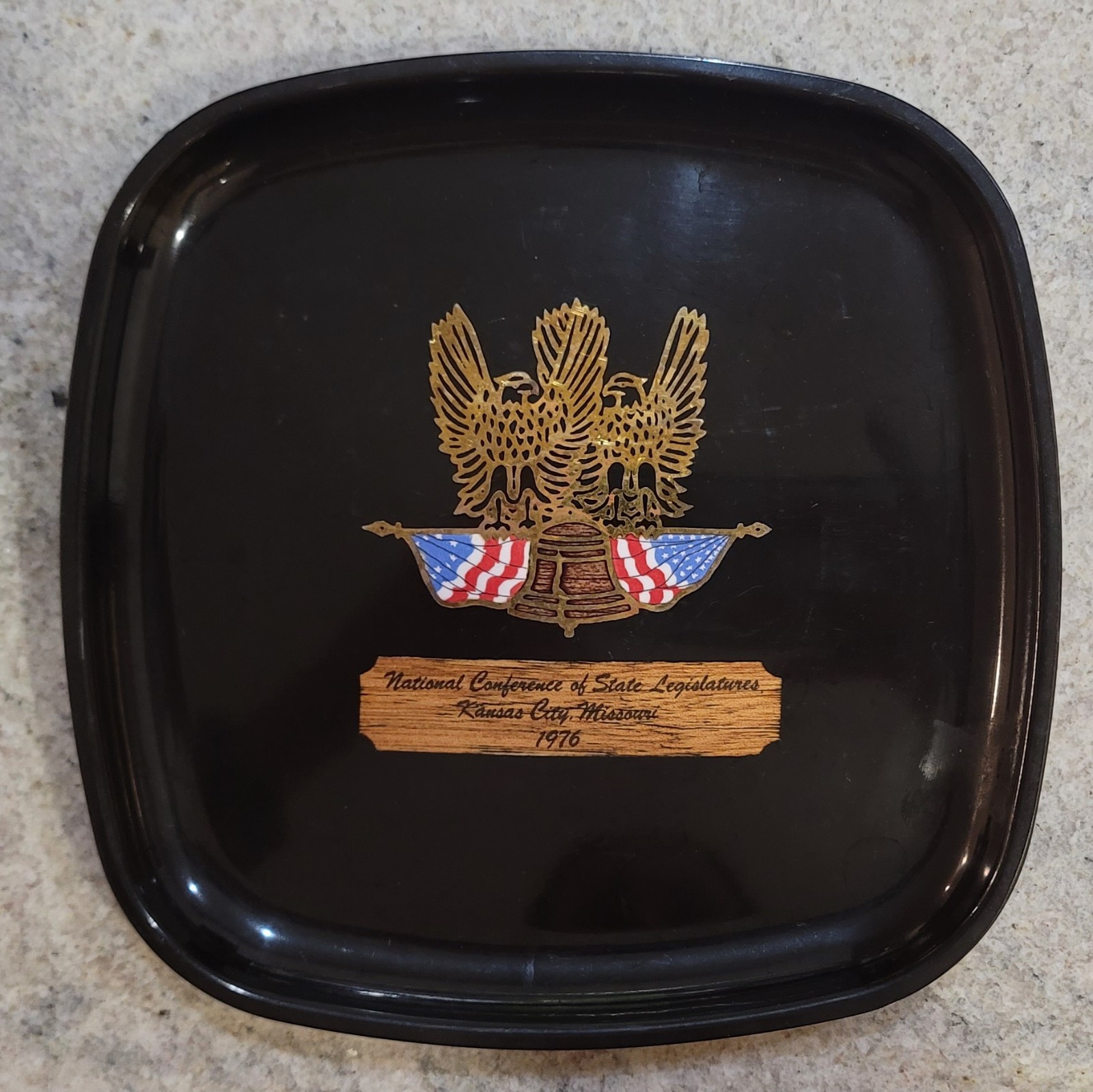 VTG Rare 1976 Black Inlaid USA Flags Kansas City Legislation Couroc California 