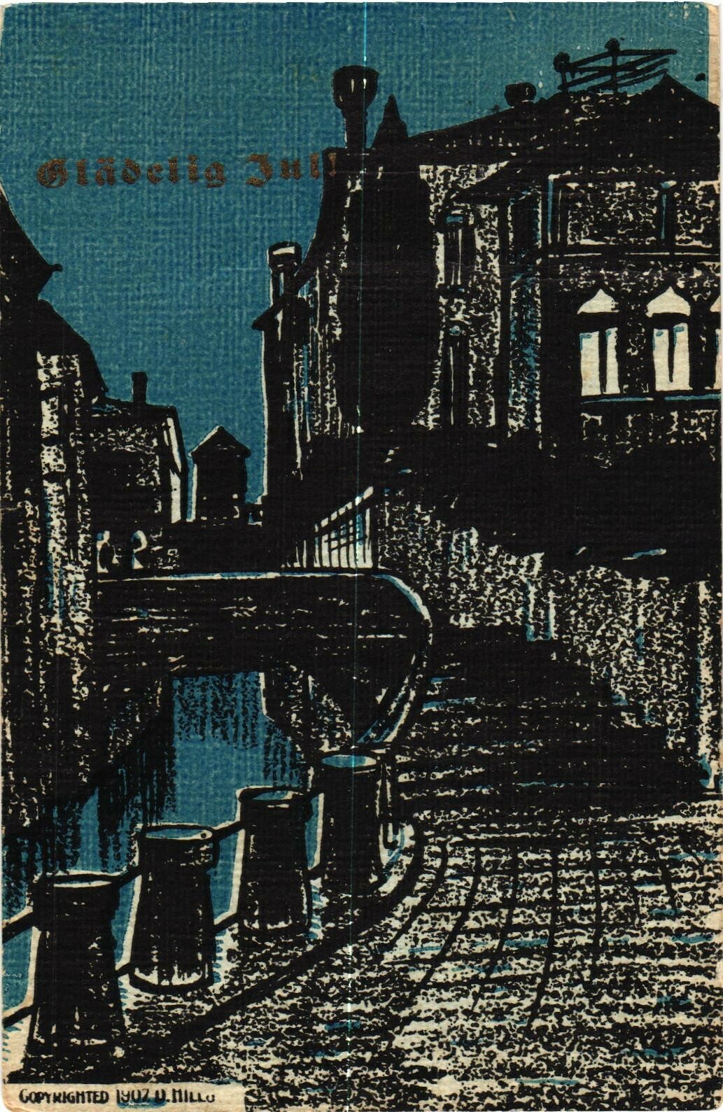 Venice Italy Canal Bridge Christmas Postcard Glædelig Jul Divided Back 1900s Venice Italy Canal Bridge Christmas Postcard Glædelig Jul Divided Back 1900s