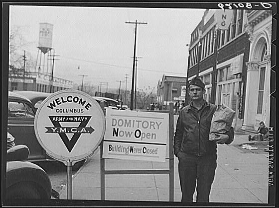 Photo:Columbus Georgia 1940s Army Navy YMCA Dormitory Sign Street Scene