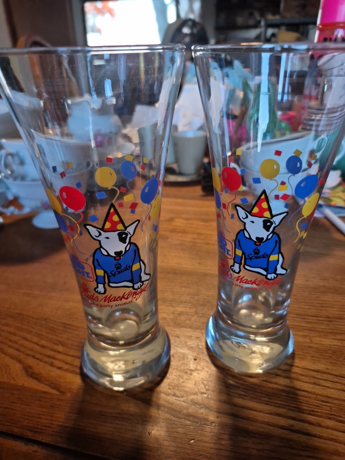 Vintage Bud Light Spuds MacKenzie Pair Of 1987 Party Animal Pilsner Beer Glasses